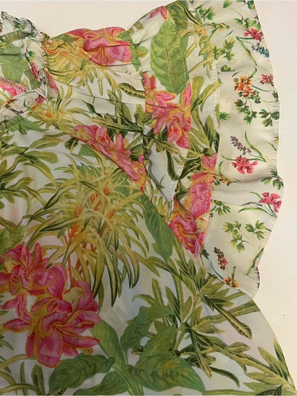 Rose + Olive Boho Fairy Blouse Medium Tropical Resort Flowy Short Flutter Sleeve - Picture 10 of 13